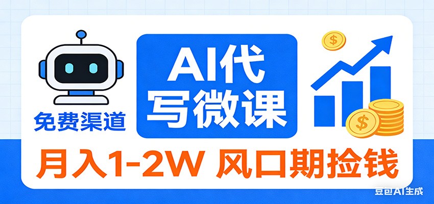 2026告别打工！AI 代写微课，提供免费渠道，月入 1-2W 风口期捡钱凯哥轻创网-轻创网-创业网-网创项目资源站-副业项目-创业项目-搞钱项目凯哥轻创网