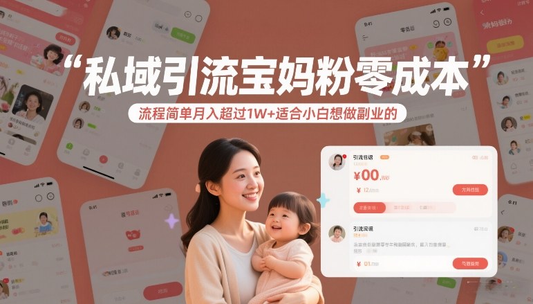 私域引流宝妈粉零成本流程简单月入超过1W+适合小白想做副业的凯哥轻创网-轻创网-创业网-网创项目资源站-副业项目-创业项目-搞钱项目凯哥轻创网